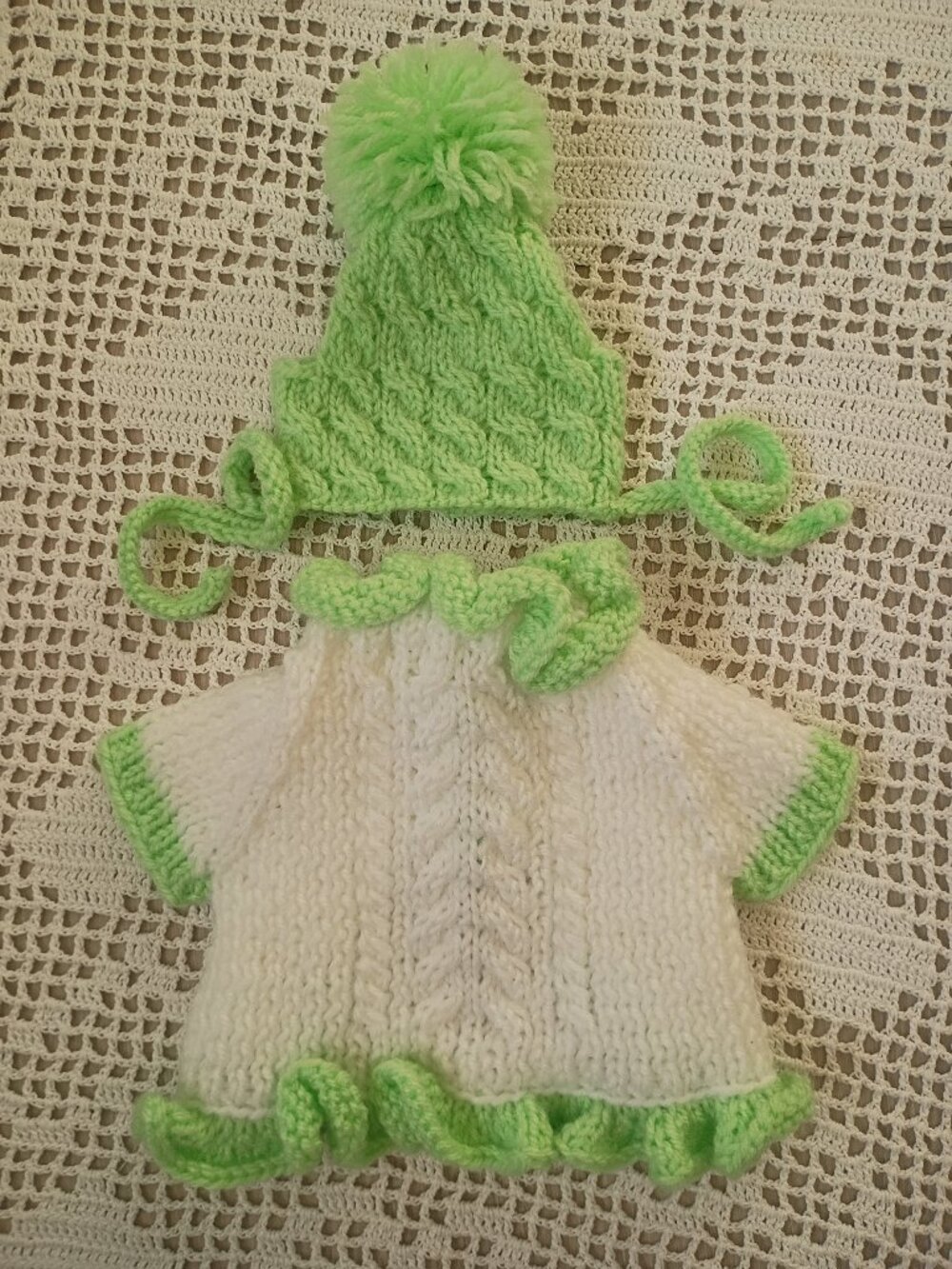 Knitted XS Dog Baby Doll Sweater and Hat Set for your Pampered Dog